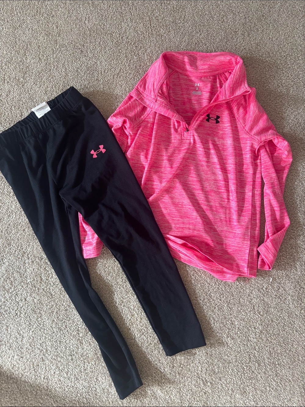 Under Armour Black Girls' Leggings with Pink Logo
